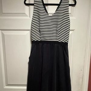 Boden Black and White Striped Midi Dress